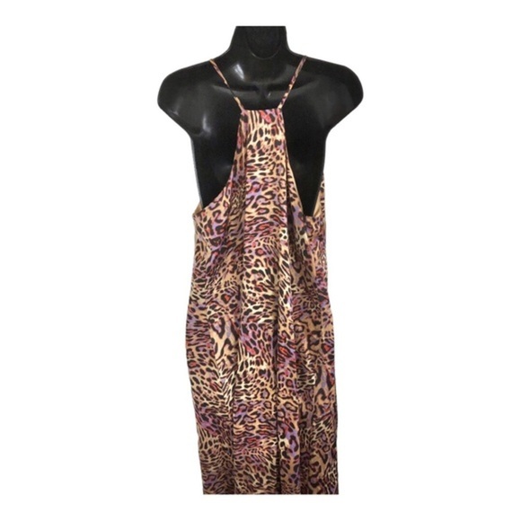 Nicole Miller satin effect animal print multi v-neck halter maxi dress size S - Picture 14 of 17